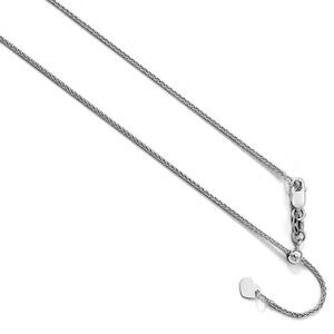 1mm 10k White Gold Adjustable Solid Wheat Chain Necklace, 22 Inch